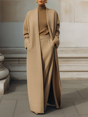 Minimalist Collarless Silhouette Wool Floor-length Coat
