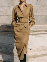 Old Money Crocodile Pattern Blouse & Suede Side Slit Skirt Suit