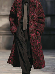 Retro Herringbone Wool Oversized Off-shoulder Mid-length Coat