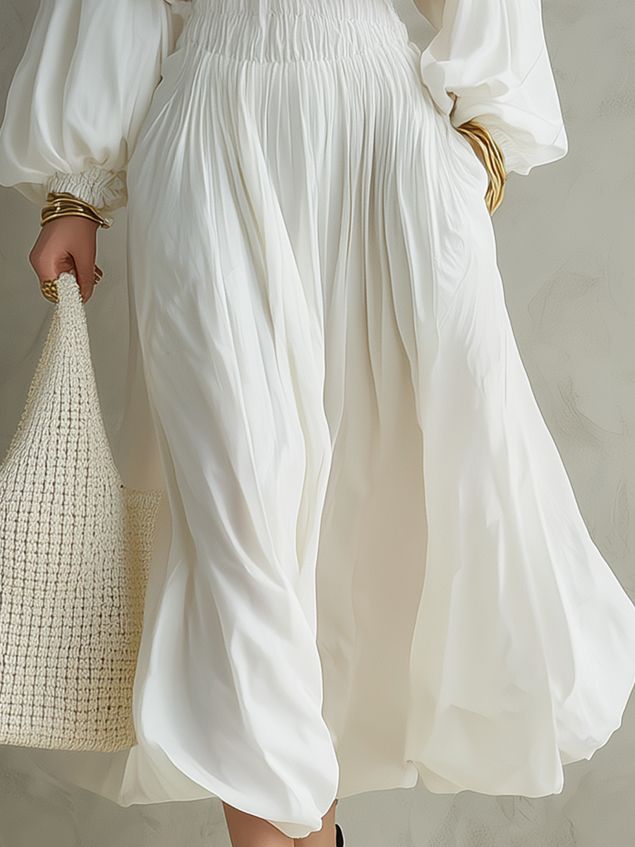 Romantic Off-white Off-the-shoulder Midi Dress