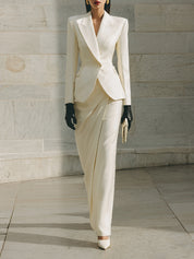 90s Minimalism Revival Matte Satin Waist Blazer & Pencil Long Skirt Set