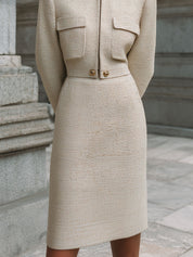 Stylish Minimalist Stand-collar Tweed Short Jacket & Straight Skirt Set