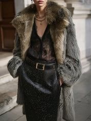 Power Dressing Suit Faux Fur Lapel Mid-length Coat