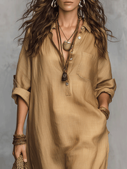 Bohemian Charm Casual Buttoned Dress