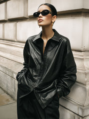 Neutral Style Minimalist Off-shoulder Eco-friendly Leather Blouse