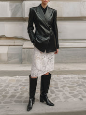 90s Minimalist Commuter Eco-friendly Leather Shoulder Pad Blazer