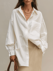 Modern Bohemian White Shirt & Soft Ribbed Midi Skirt Set