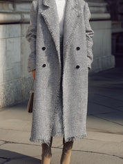 Old-Money Modern Heritage Ash Houndstooth Mid-calf Length Wool Coat
