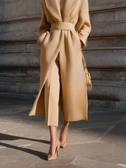 Quiet Luxury Textured Beige Grid-patterned Wool Tweed Coat