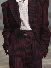 Stylish Striped Oversized Lapel Shoulder Pad Blazer