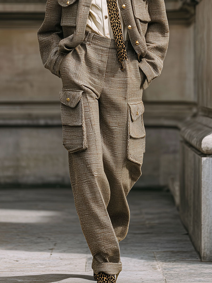 Commuting Old Money Style Tweed Loose Jacket & Straight Overalls Suit