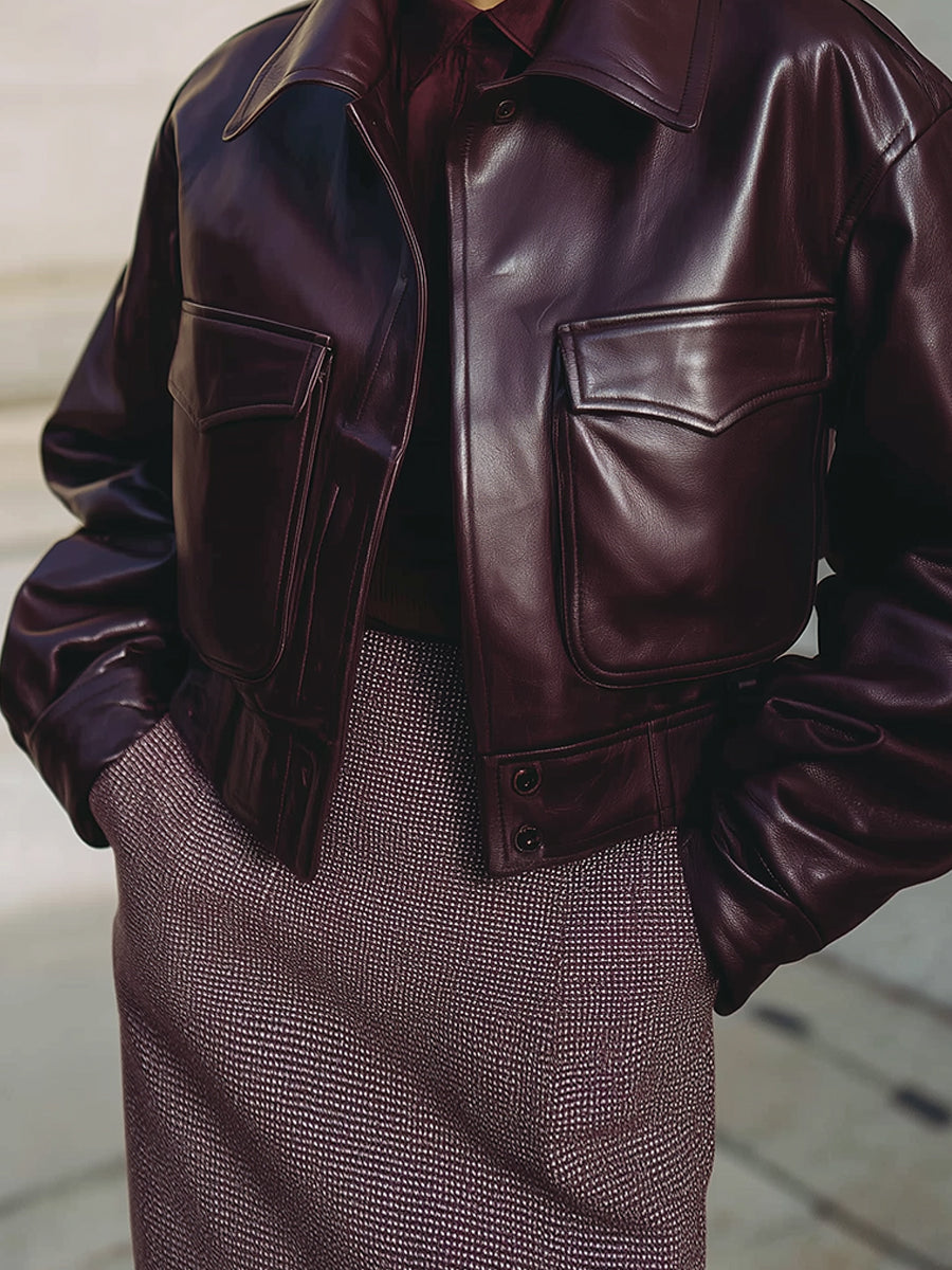 90s Minimalism Revival Environmentally Friendly Leather Cropped Boxy Jacket
