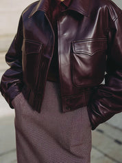 90s Minimalism Revival Environmentally Friendly Leather Cropped Boxy Jacket