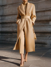 Quiet Luxury Textured Beige Grid-patterned Wool Tweed Coat