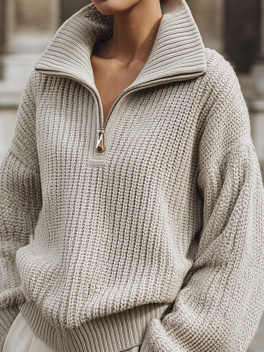 Minimalist Half-zip Front Oversized Knitted Sweater