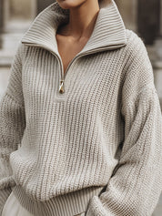 Minimalist Half-zip Front Oversized Knitted Sweater