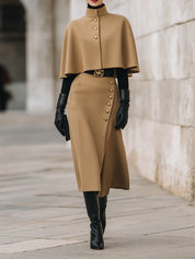 Old Money Oversized Camel Cape Cocoon Wool Set With Statement Belt