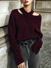 Old Money Unique Design Cross Neck Fine Knit Sweater