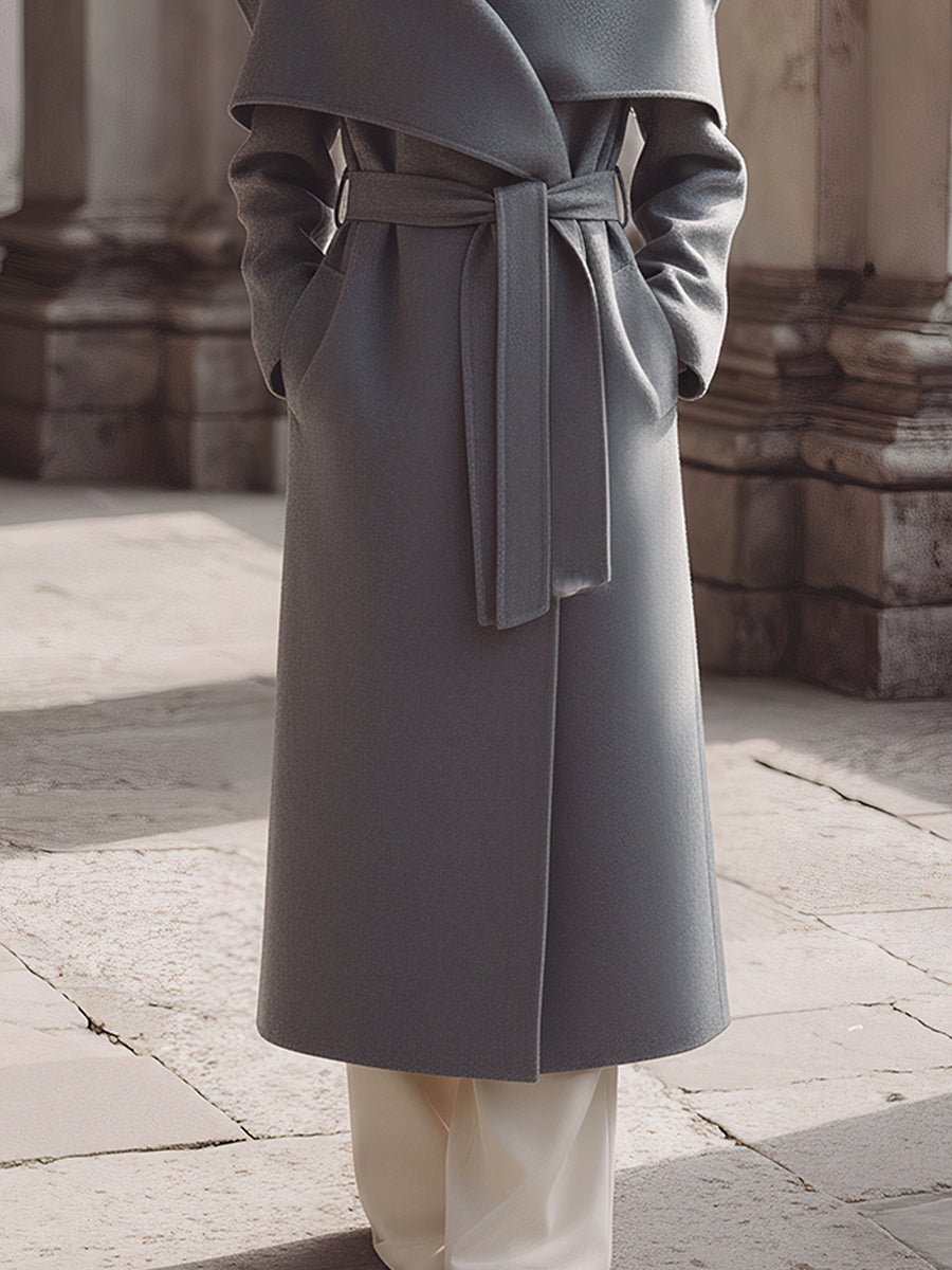 Old Money Shawl Collar Wool Mid-length Temperament Coat With Belt