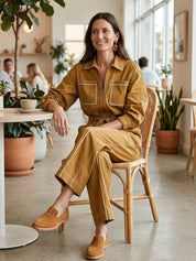 Effortless Cotton Canvas Oversized-Fit Caramel Cargo Jumpsuit