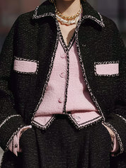 Classic Tweed Contrast Hemmed Oversized Jacket