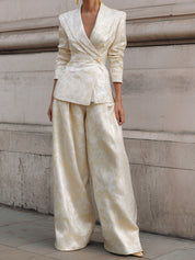 Old Money Embroidered Blazer And Wide-Leg Pant Set