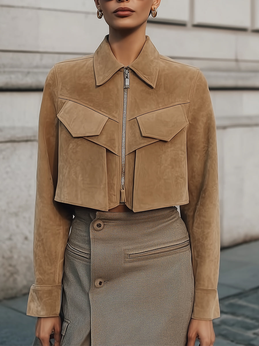 90s Minimalist Structured Suede Cropped Jacket