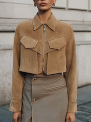 90s Minimalist Structured Suede Cropped Jacket