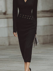 90s Minimalism Revival V-neck Eye-catching Midi Dress
