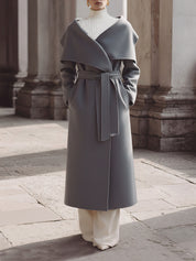 Old Money Shawl Collar Wool Mid-length Temperament Coat With Belt