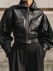 90s Minimalism Structured Cropped Eco-friendly Leather Jacket