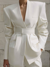 Minimalist Shoulder Padded Loose Blazer With Belt