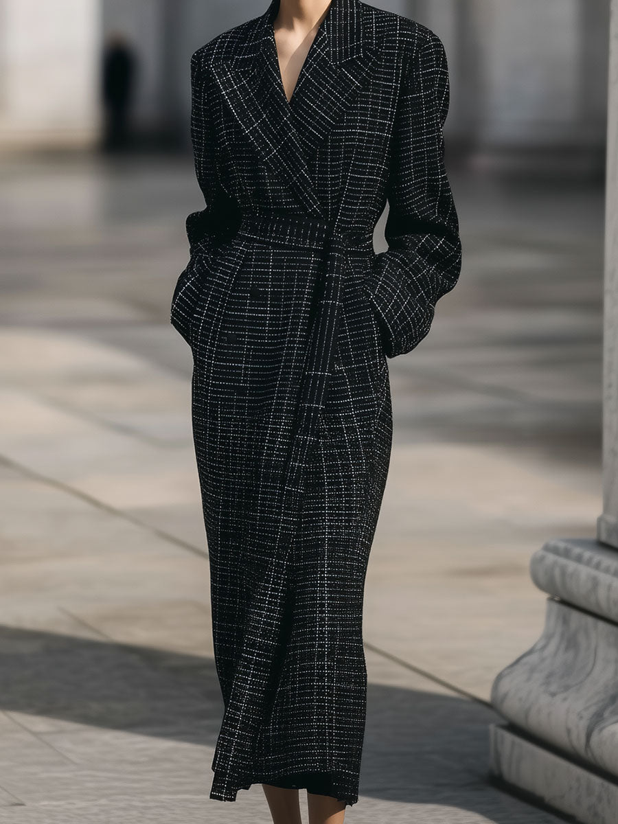 Minimalist Plaid Cocoon Wool Mid-length Coat With Belt