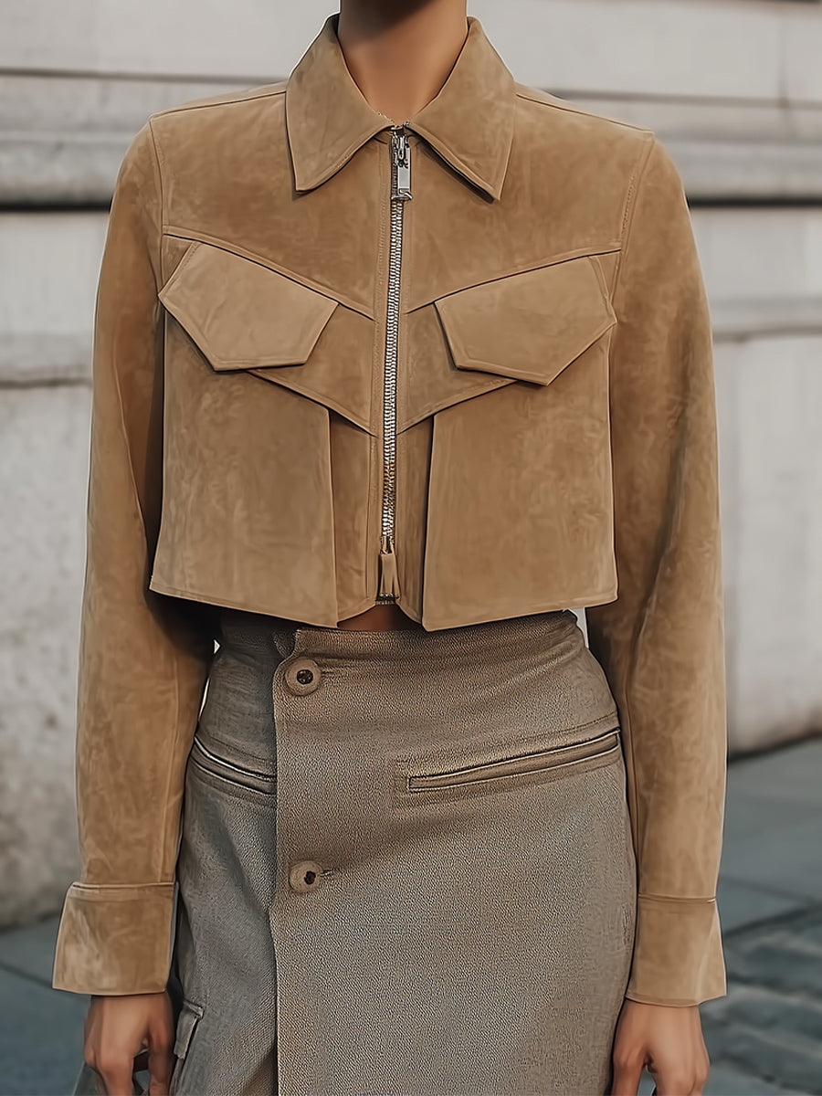 90s Minimalist Structured Suede Cropped Jacket