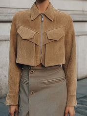 90s Minimalist Structured Suede Cropped Jacket