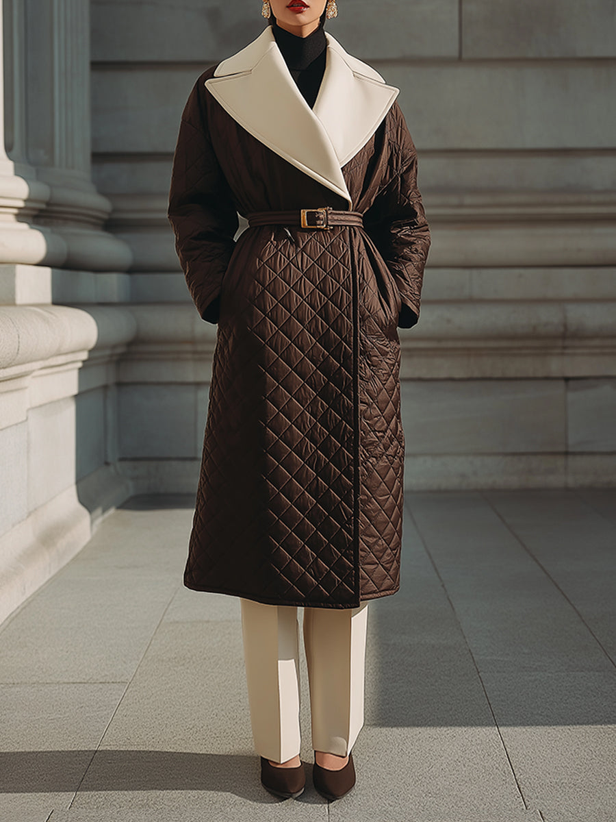 Minimalist Architectural Longline Quilted Wool Coat
