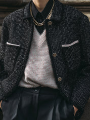 Old Money Contrast Tweed Raw Edge Trim Straight Jacket
