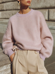 Commuting Drop Sleeves Contrast Color Round Neck Soft Knitted Sweater