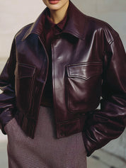 90s Minimalism Revival Environmentally Friendly Leather Cropped Boxy Jacket