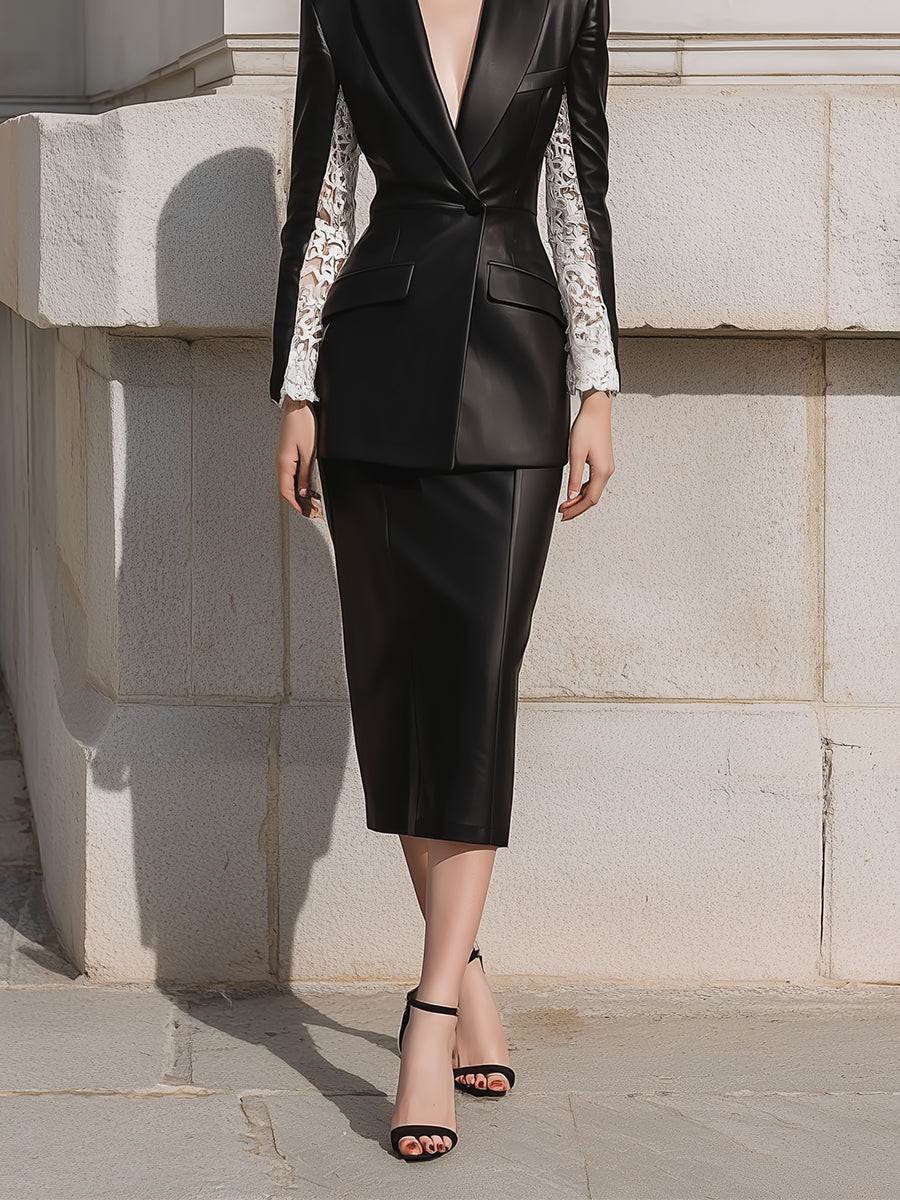 Quiet Luxury Eco-friendly Leather & Lace Two-Piece Set