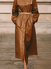 Old Money Deconstructed Eco-friendly Leather Midi Dress With Belt