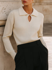 90s Minimalism Revival Keyhole Lapel Soft Fine Knit Base Sweater