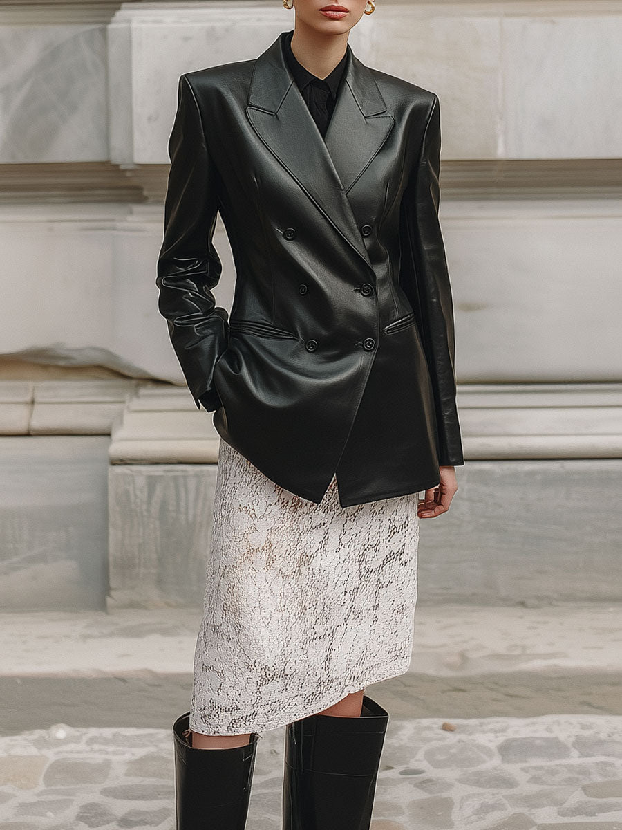 90s Minimalist Commuter Eco-friendly Leather Shoulder Pad Blazer