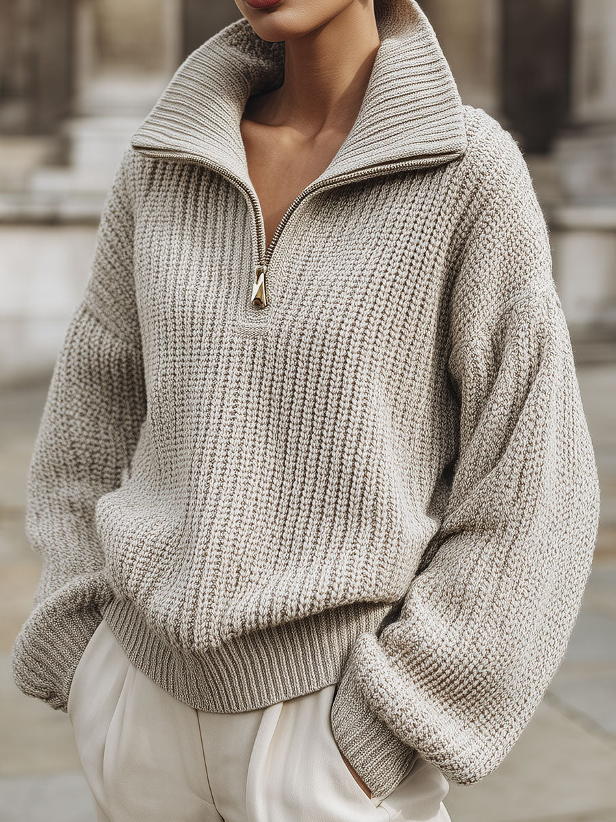 Minimalist Half-zip Front Oversized Knitted Sweater