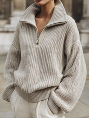 Minimalist Half-zip Front Oversized Knitted Sweater