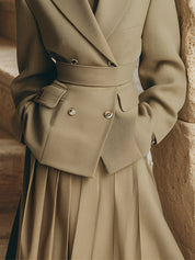 Androgynous Chic Lapel Woolen Double-breasted Blazer With Belt
