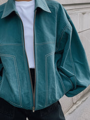 Minimalist Oversized Drop Shoulder Front Zipper Casual Suede Jacket