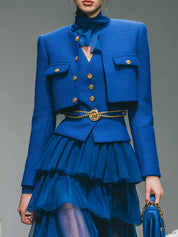 Uniquely Designed Multi-layered Chiffon Ruffled Knee-length Skirt And Scarf