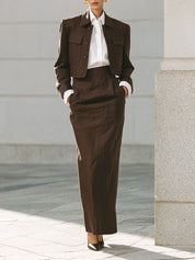Old Money Cotton Cropped Jacket & Straight Back Slit Pencil Skirt Set