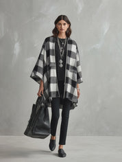 Women's Buffalo Check Poncho Cape Open Front Oversized Wrap Coat